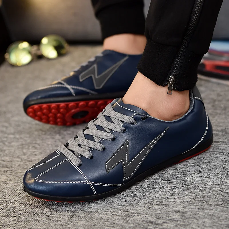 Мужские беговые кроссовки из пу кожи, на плоской подошве