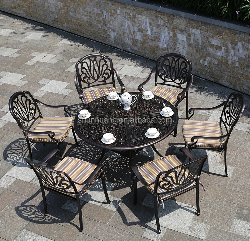 Casual outdoor patio furniture aluminium dining set six seat chairs and BBQ table