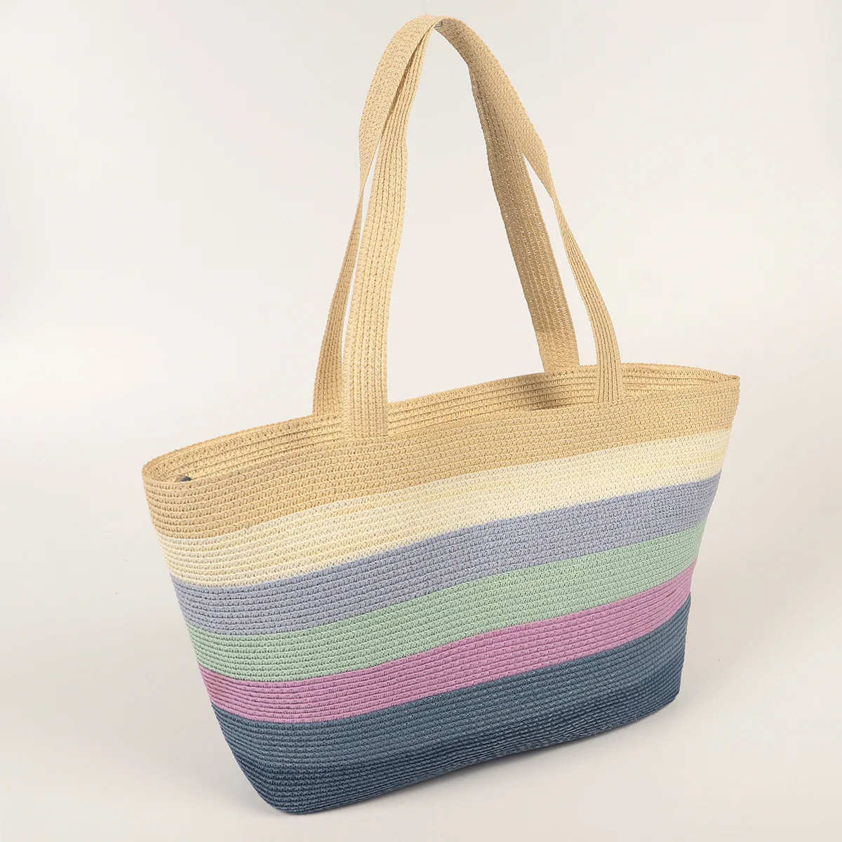 Niyang Beach Bag and Hat Set Design SS23 Paper New Women Colorful Striped Straw Summer Wallets for Women Fashionable Polyester