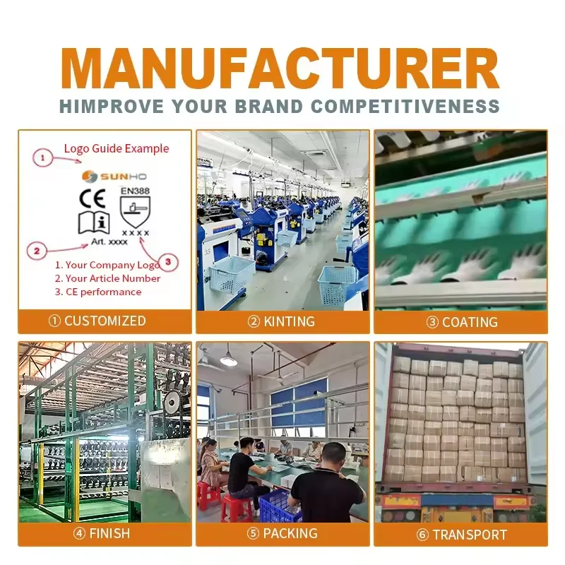 Sunnyhope Polyurethane coating PU design cheap industrial construction working from manufacturer garden safety work gloves