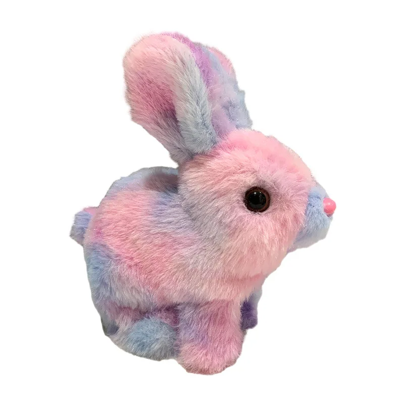Wholesale Rainbow-Colored Electric Plush Bunny Toy Cute Cartoon Doll that Walks Moves Ears New Generation Stuffed Animal Toy