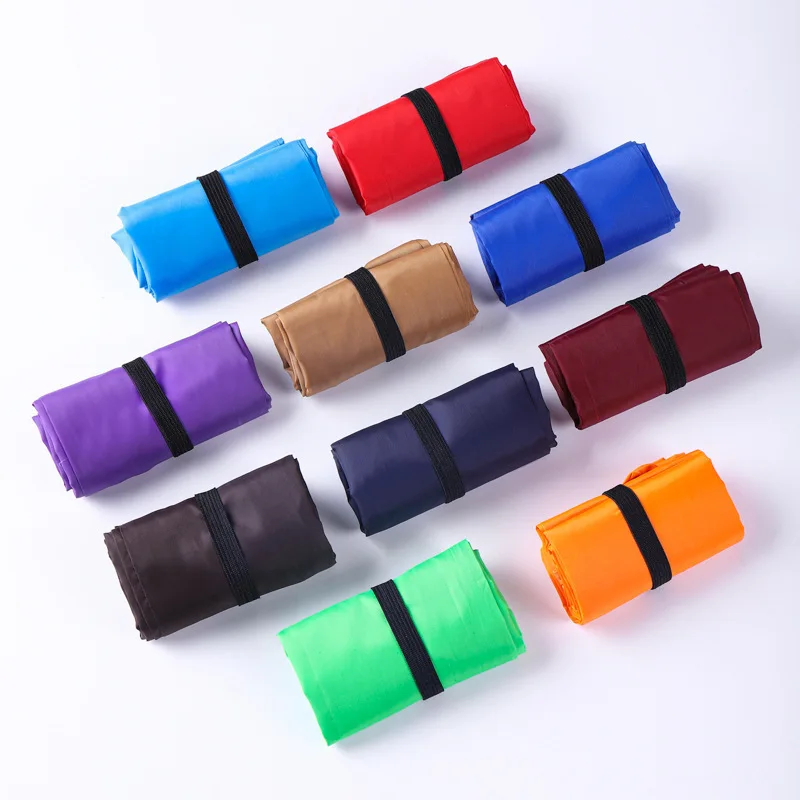 Custom Logo Plain Color Bags Eco Friendly Nylon Fabric Carry Packaging Reusable Foldable Shopping Bag