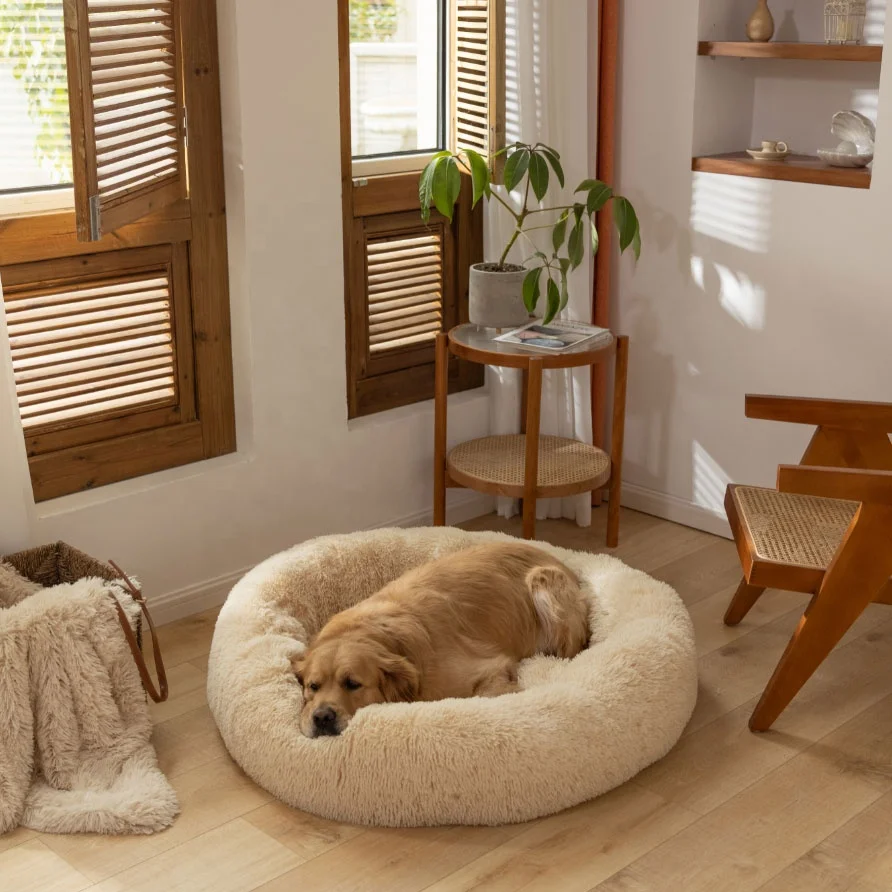 Hot sale pet bed Round soft comfort luxury plush cat dog beds washable donut dog bed
