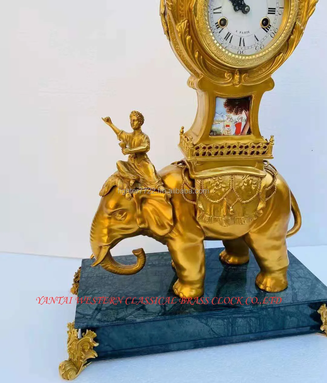  brass goddess and elephant floor clock antique european