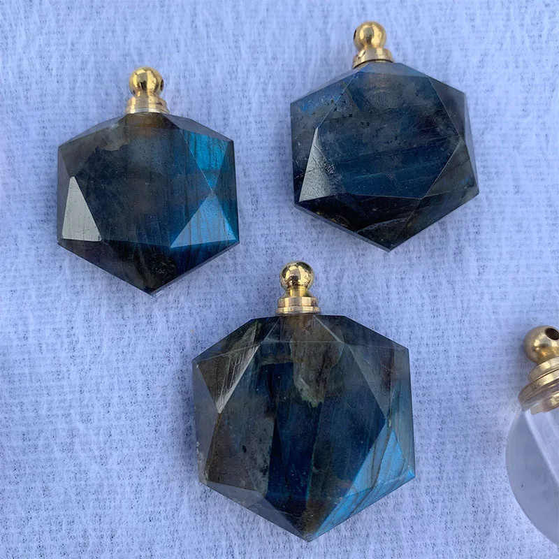 wholesale labradorite oil pendant perfume crystal bottle pendant necklace crystal pendant perfume bottle for healing