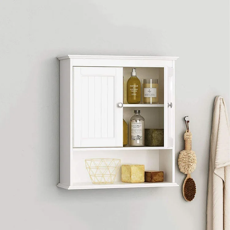 Customize Wall Mounted Cabinet Solid Wood Wall Storage Organizer Cosmetic Shower Gel Storage Cabinet With Towels Bar