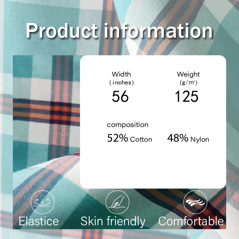 Fashion Lightweight 125GSM Twill Woven 52/48 Cotton Nylon Fabric Check Patten Blended Fabric For Garments Home Textiles