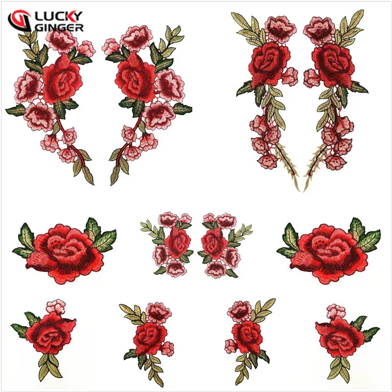 flower Red Rose Applique Embroidery Patches for Clothes Decorated 3D sewing patches