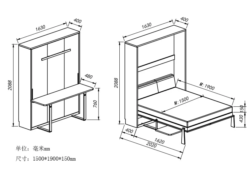 Folding Vertical Hidden Wall Bed Hidden Wall Bed Space Saving Bedroom Furniture Murphy Beds with Desk