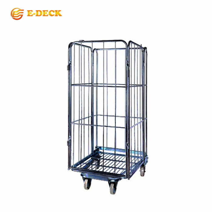 Steel warehouse storing collapsible durable folding metal zinc plated pallet wire mesh roll container