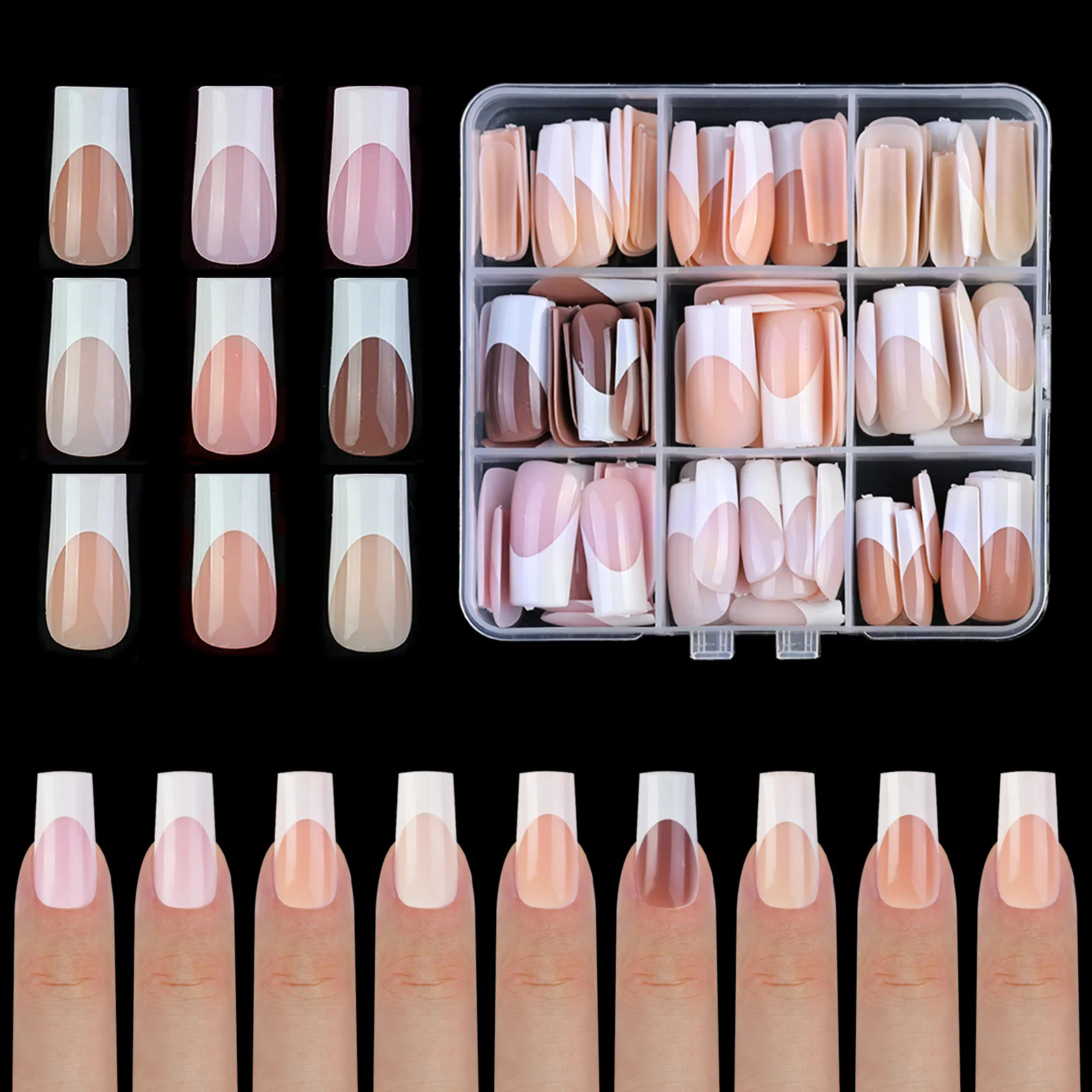 Full Cover 108PCS/Box French Acrylic Nails For Salon Professional Square Coffin Ballerina Press On Nail Tips for Finger Toe