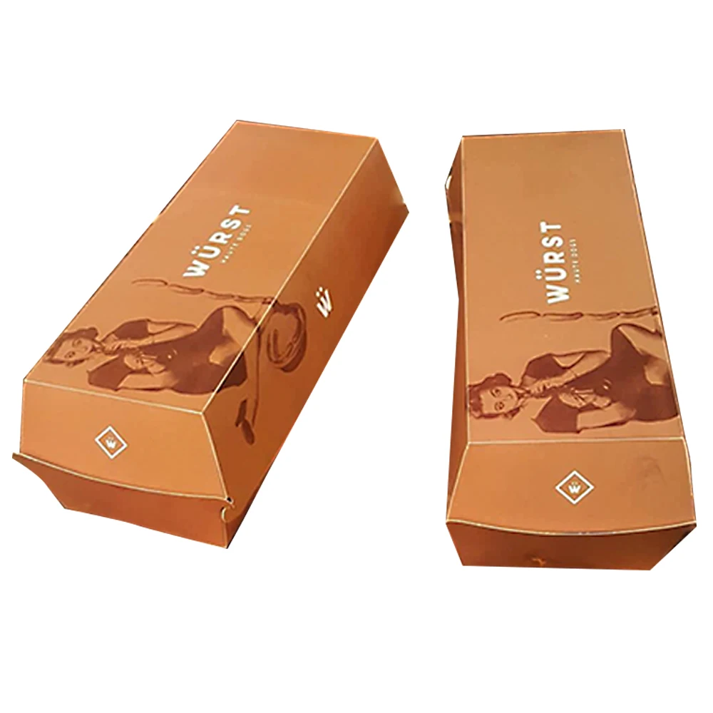 Disposal Custom Printed Hot Dog Box Fast Food Container Package Takeaway Kraft Paper Boxes For Snack Burger Sandwich