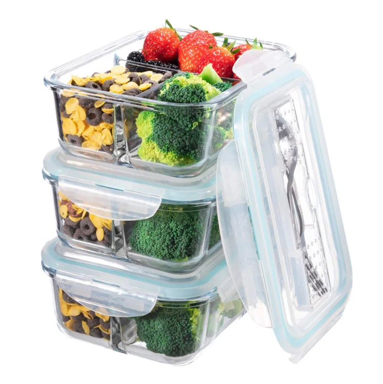 IKOO top seller glass food box with cutlery set glass bento lunch box