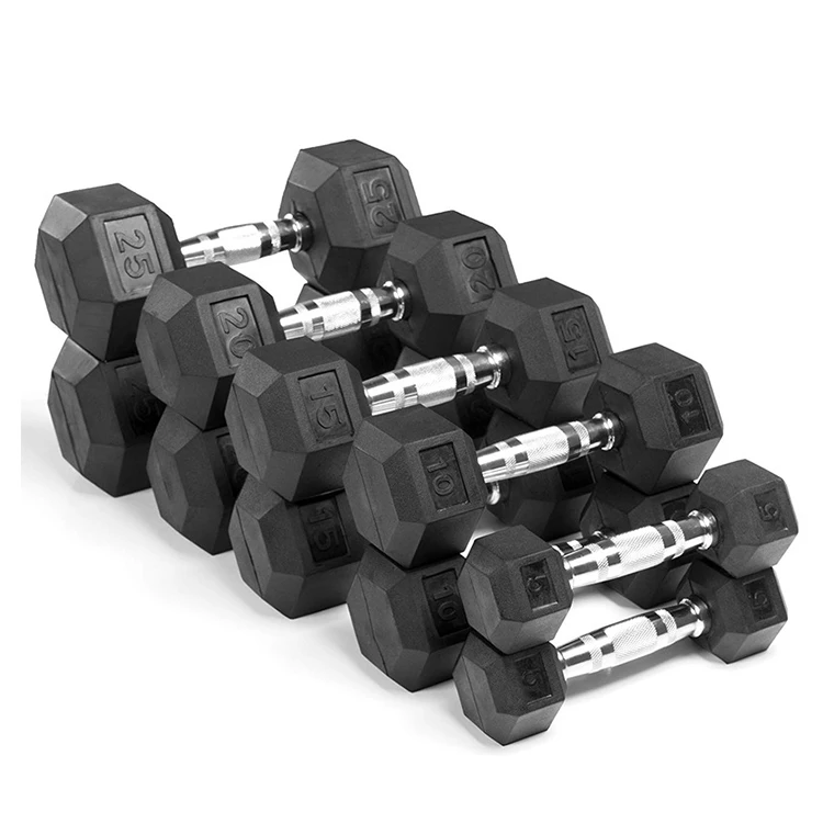 Custom Gym equipment weight lifting dumbbell set man Fitness black rubber hex Dumbbell Sets