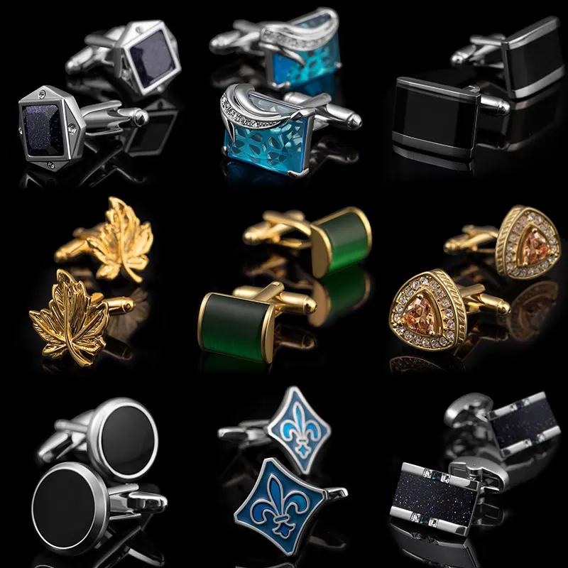 
Romantic Green And Gold Cufflinks Imitation Crystal Cuff links French Cuff links For Wedding 