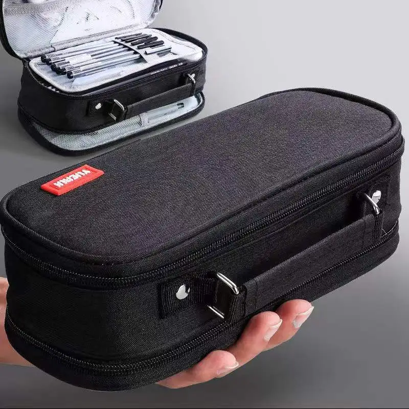 Simple Fashion Multi Layer Waterproof Pencil Case Student 4 Color Large Capacity 200 Pens Stationery Case Makeup Storage  Bag