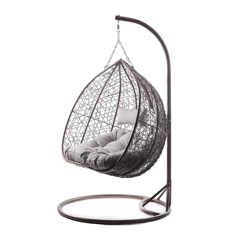 Durable Double Nest hanging chair,PE wicker swing chair,nest swing chair with big cushion and stand for two people