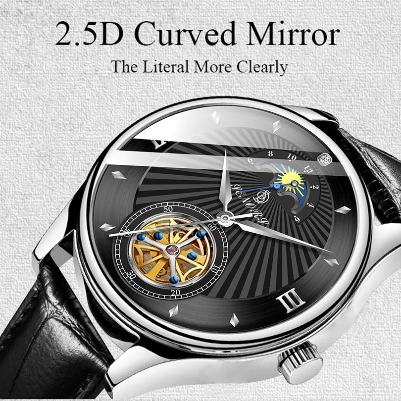 Double Color Leather Water Resistant Tourbillion Automatic Mechanical Watches for Wristwatch man