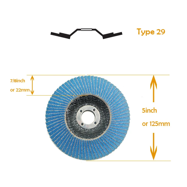 Satc T29 Zirconia 5inch 125mm Flap Disc Grinding Wheels Abrasive Disc Fiberglass 40#~180# SA28011  200pcs CN;SHG Free