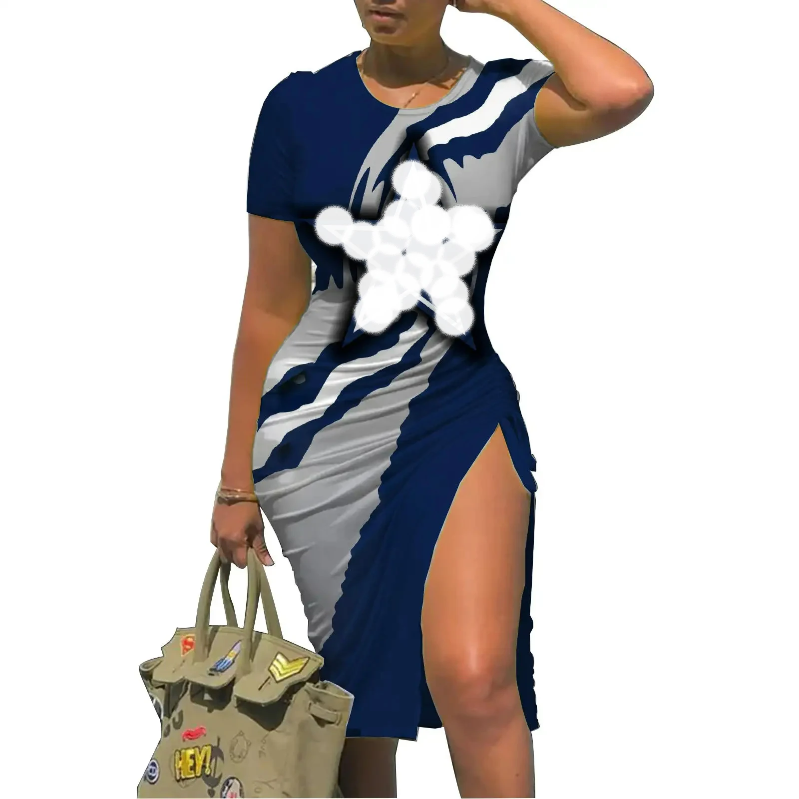 N F  L32 Cow Patriot Packers Full Print Sexy Drawstring Slit Dress
