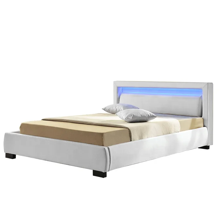 Willsoon Modern Contemporary Faux Leather Bed with LED Light Soft Wooden Frame for Home Furniture Bedroom Panel Style Design