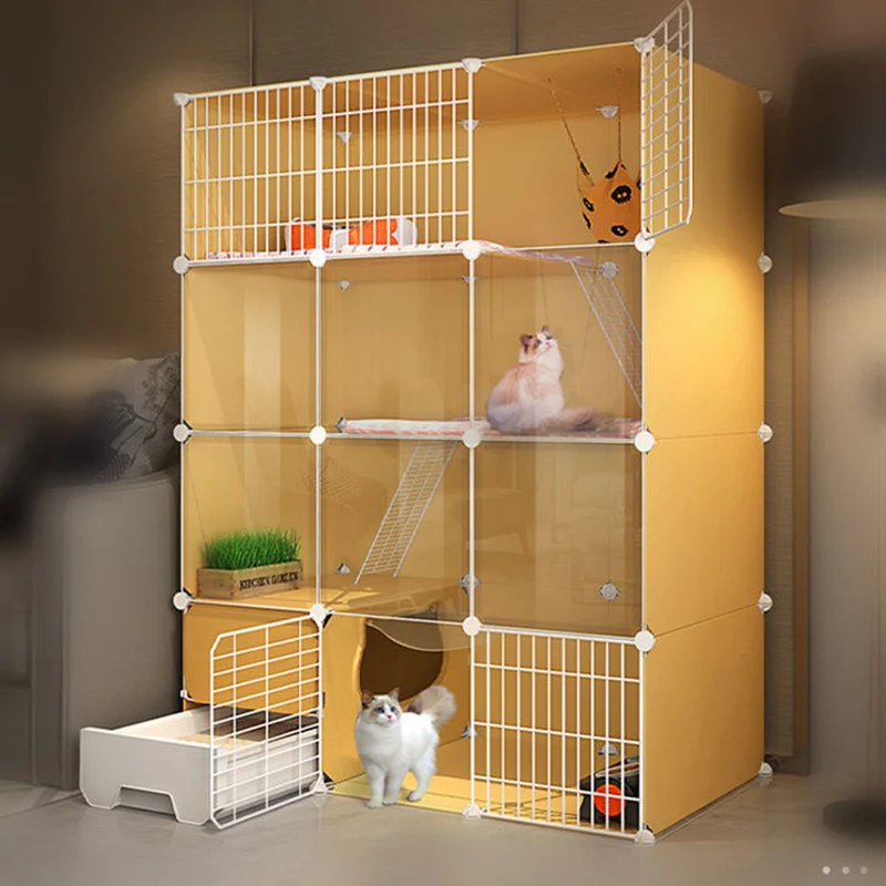 Household Indoor Cat Cages House Living Room Balcony Pet Fence with Toilet Litter Box Cat Villa Pet Cage