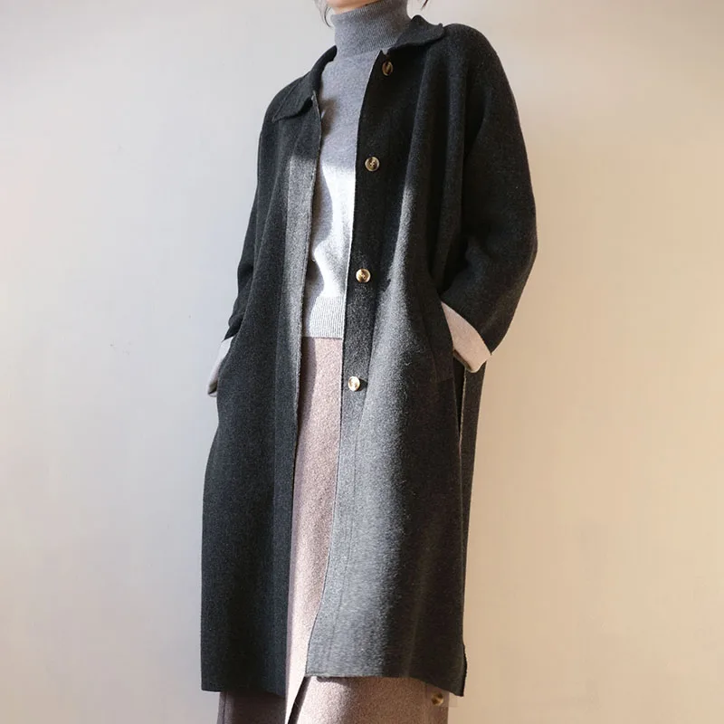 Inner mongolia winter thick knitted trench 100%cashmere sweater  coat camel