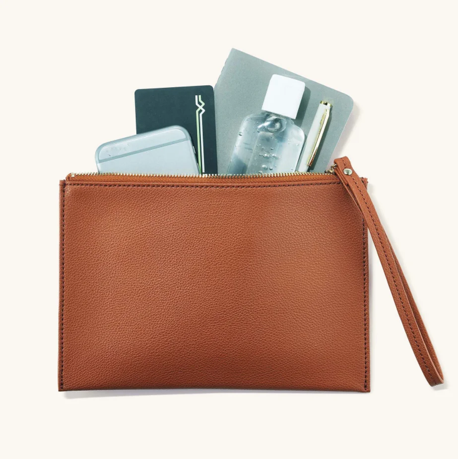 Luxury custom genuine pu leather wristlet women clutch bag zipper pouch