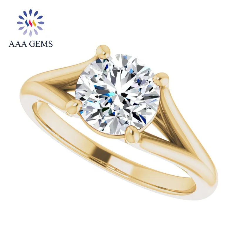 Custom Lab Grown Diamond Jewelry 14K Yellow Gold Round Brilliant Modern Split Shank Solitaire Diamond Engagement Ring