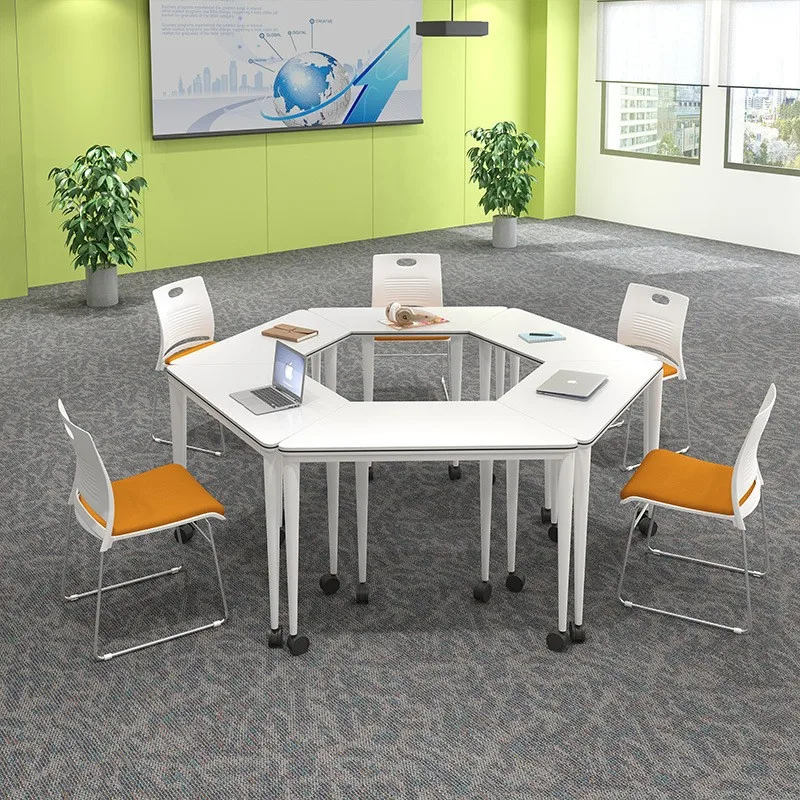 Best Conference Modern Meeting Table and Chairs Set Extendable Paint Baking Veneer Microphone White