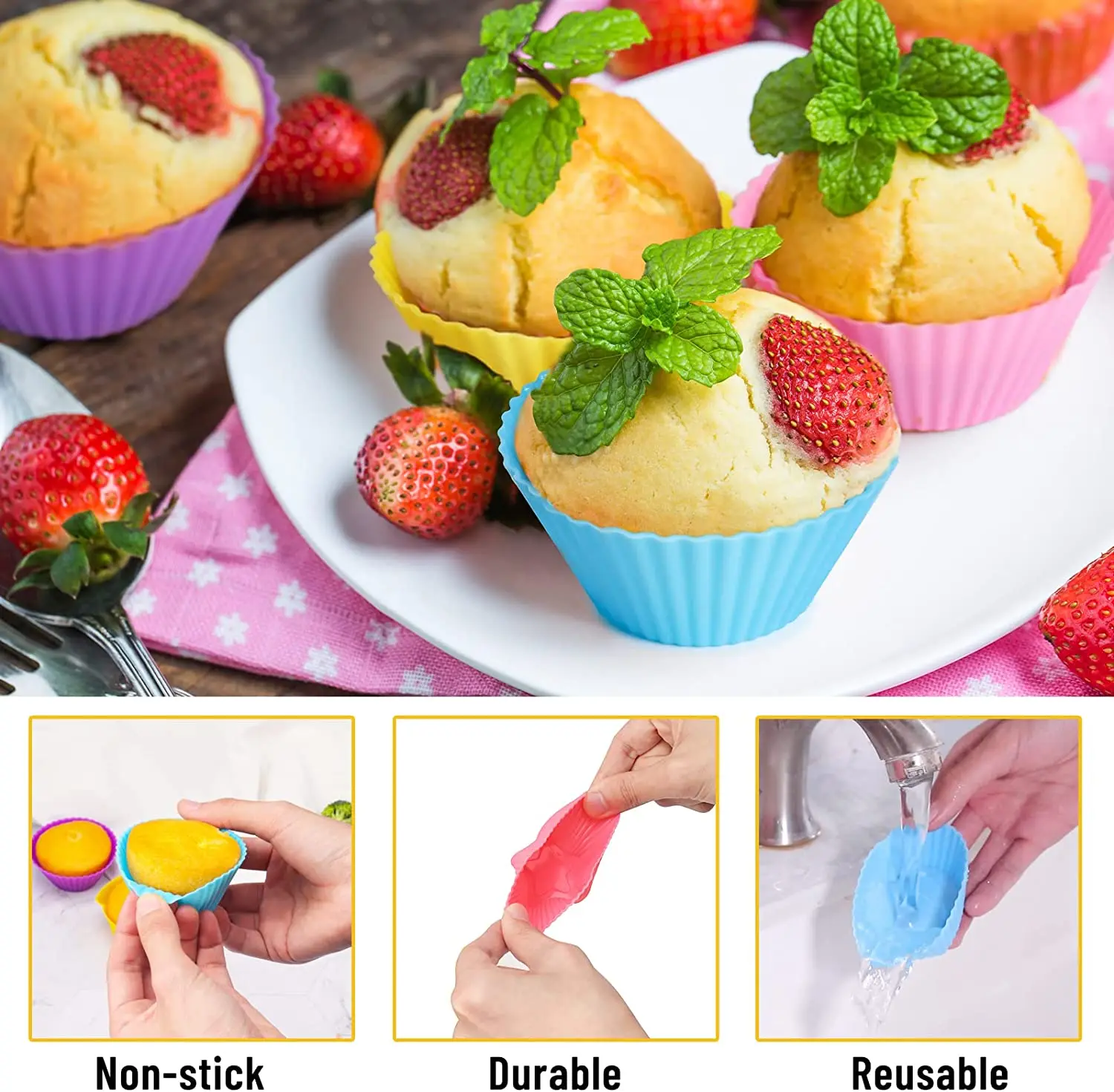 Silicone Cupcake Liners Reusable Baking Cups Nonstick Easy Clean Pastry Muffin Molds Moulds Cake Tools Silicone Molds for Soap