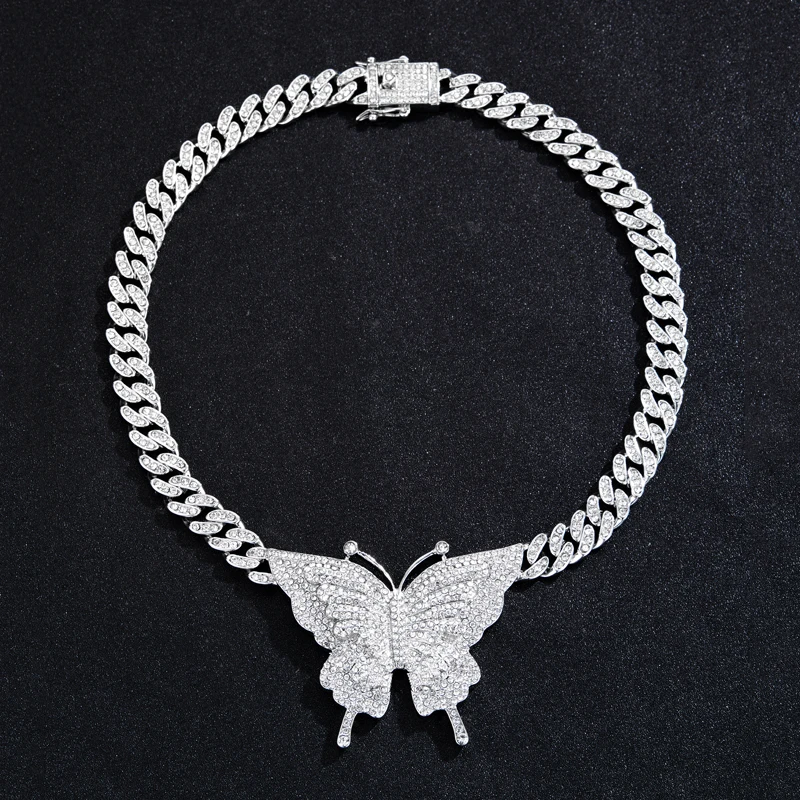 Yobetter Iced Out Luxury Butterfly Pedant Choker Necklace Women Charm Full Diamond Shiny Silver Gold Accessory