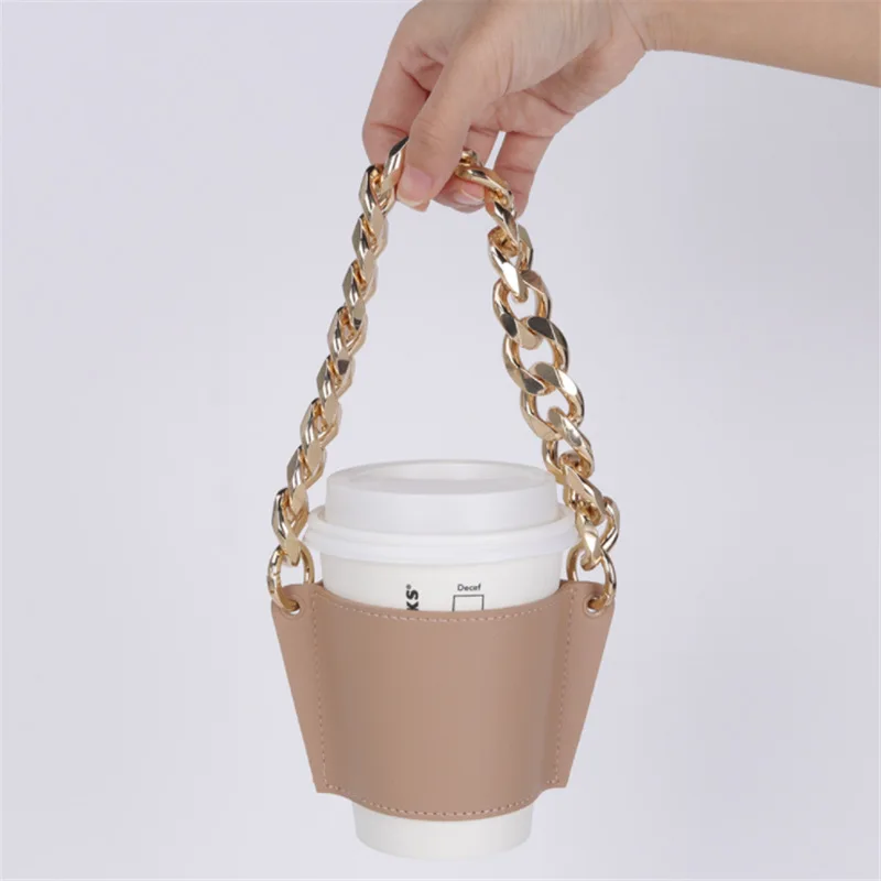 Coffee Cup Sleeve Holder Packaging Tea Cup With Acrylic Chain Strap Handle Cup Sleeve Holder