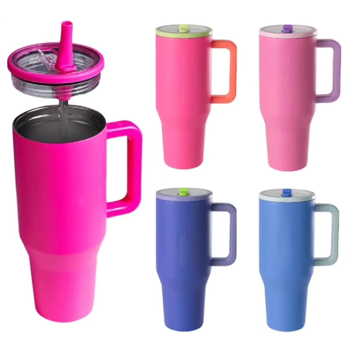 New Trend 40oz Solid Color Coffee Cup Double Wall Travel Mug Sublimation 40oz Stainless Steel Insulated Tumbler With Handle