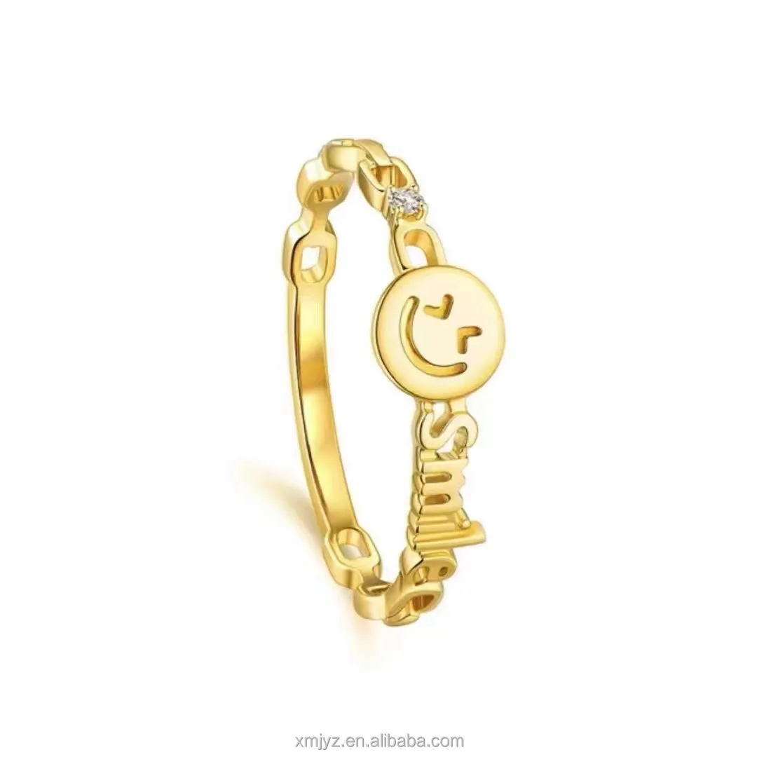Certified In Stock Wholesale 5D Cyanide-Free Ring Multi-Ring Mouth Can Choose 999 Pure Gold Smiley Ring Fashion Versatile