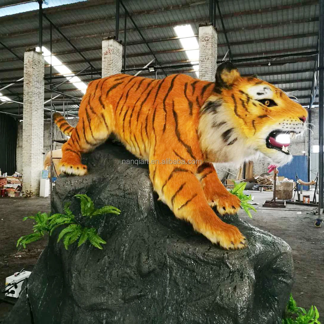 Realistic Life Size Movable Animatronics Tiger Statue  Realistic Dinosaur Sculpture For Park Decoration