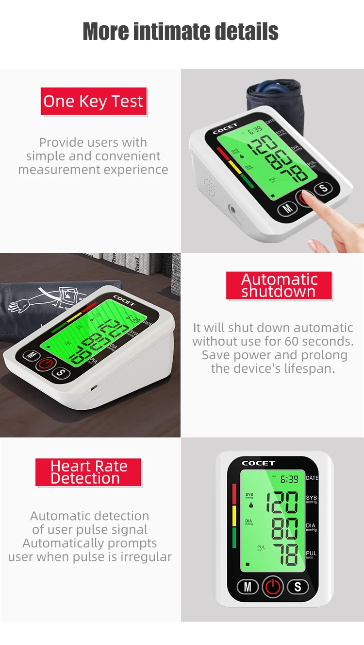 Portable Backlight Large LCD BP Machine Digital Upper Arm Medical Electric Sphygmomanometer Blood Pressure Monitor