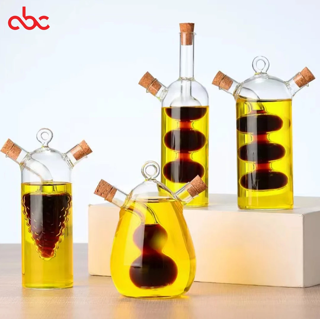 Glass Dispenser Custom Double Chamber Oil Bottle Cruet Kitchen 2 In 1 Oil And Vinegar Holder Dispenser