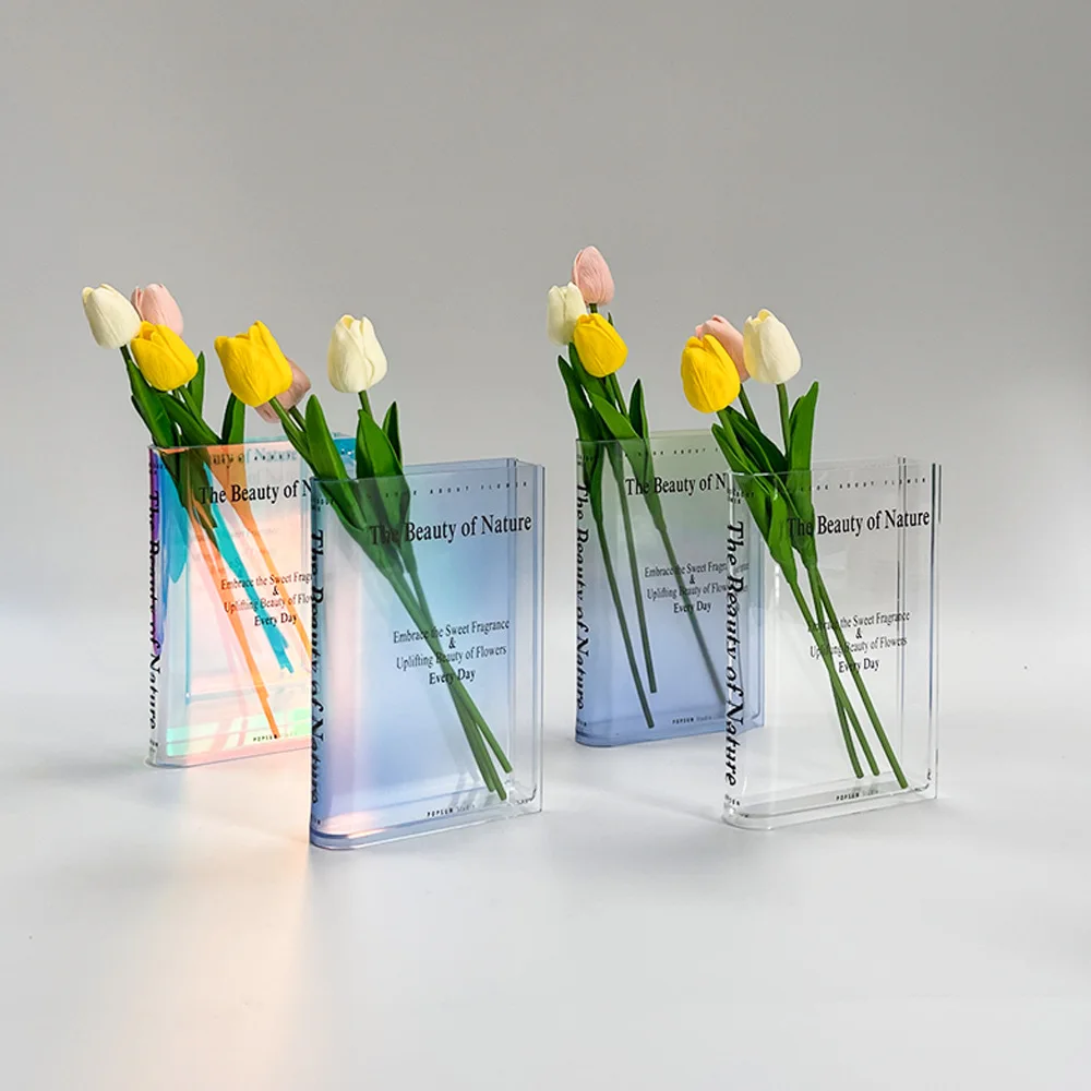 Customizable Home Decorative Clear Transparent Acrylic Book Flower Vase For Flower
