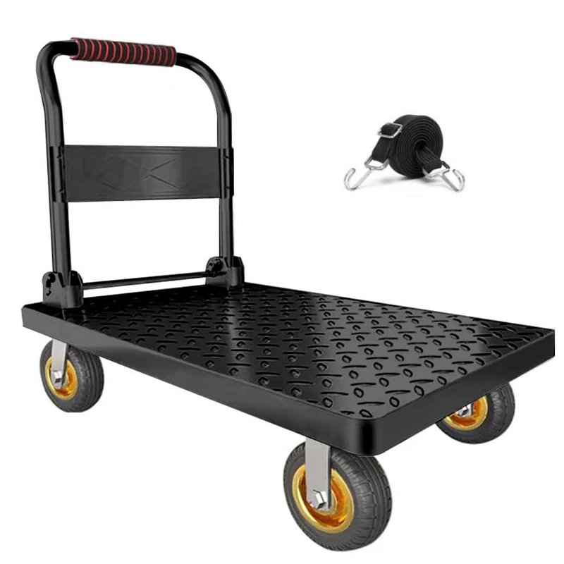 Оптовая продажа, 200 кг вместимости, четырехколесная тележка, маленькая Складная платформа, тележка, подлокотники, Металлический Склад, магазин OEM