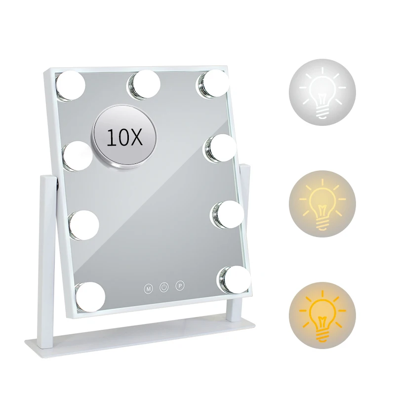 9 LED Dimmabl Bulbs Tabletop Makeup Mirror 3 Color Lighting Modes Hollywood Makeup Vanity Mirror
