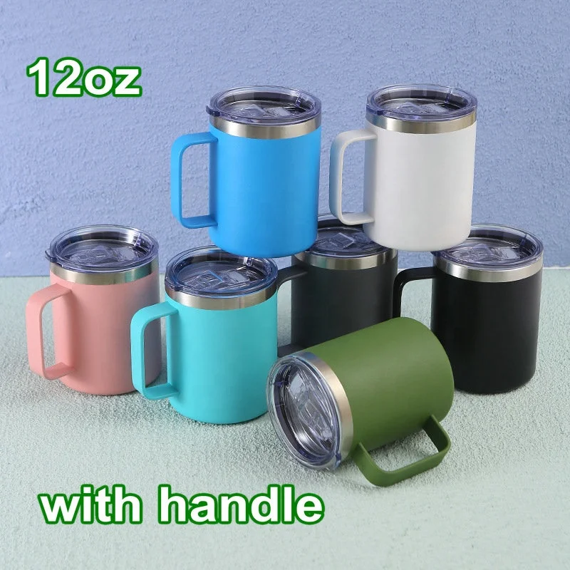 custom powder coated double wall stainless steel ramblers tumbler 14 oz mugs  with handle with lid