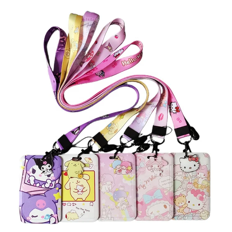Custom Sulibmation Printed Polyester Cartoon Lanyard with ID Card Holder Case Lovely Girly Badge Holder Anime Lanyard