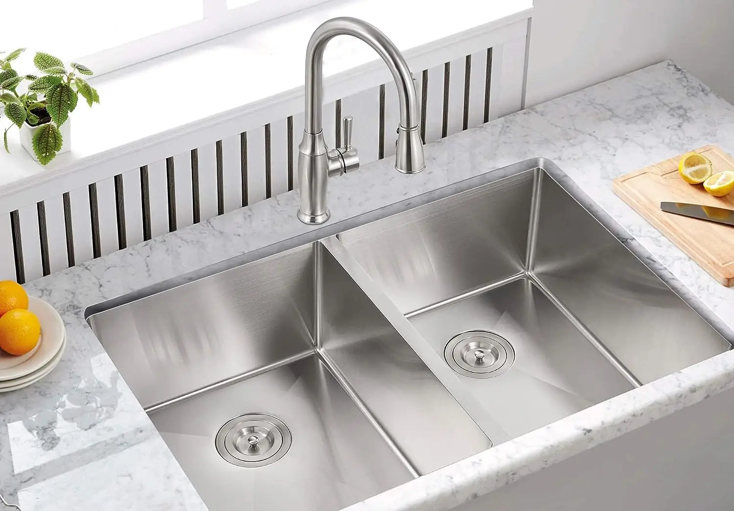 304 Stainless Steel Kitchen Sink  Corrosion resistant and Rust proof Double Basin with Large Drainage and Thickened Panel