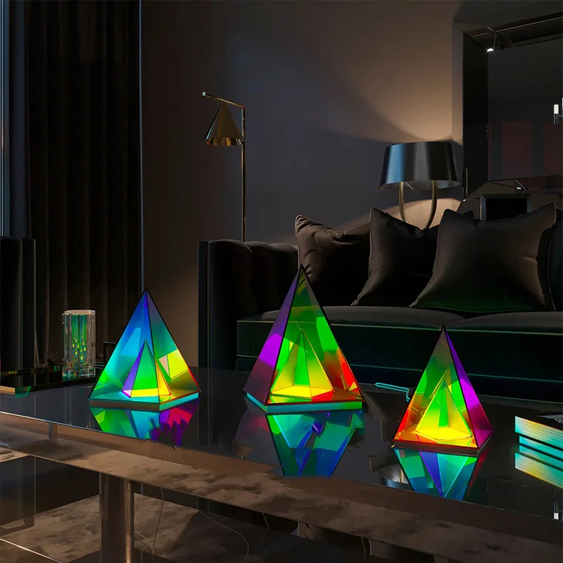 Modern Bedrooms Decorated Led Pyramid Table Lamp Color Changing Night Lights