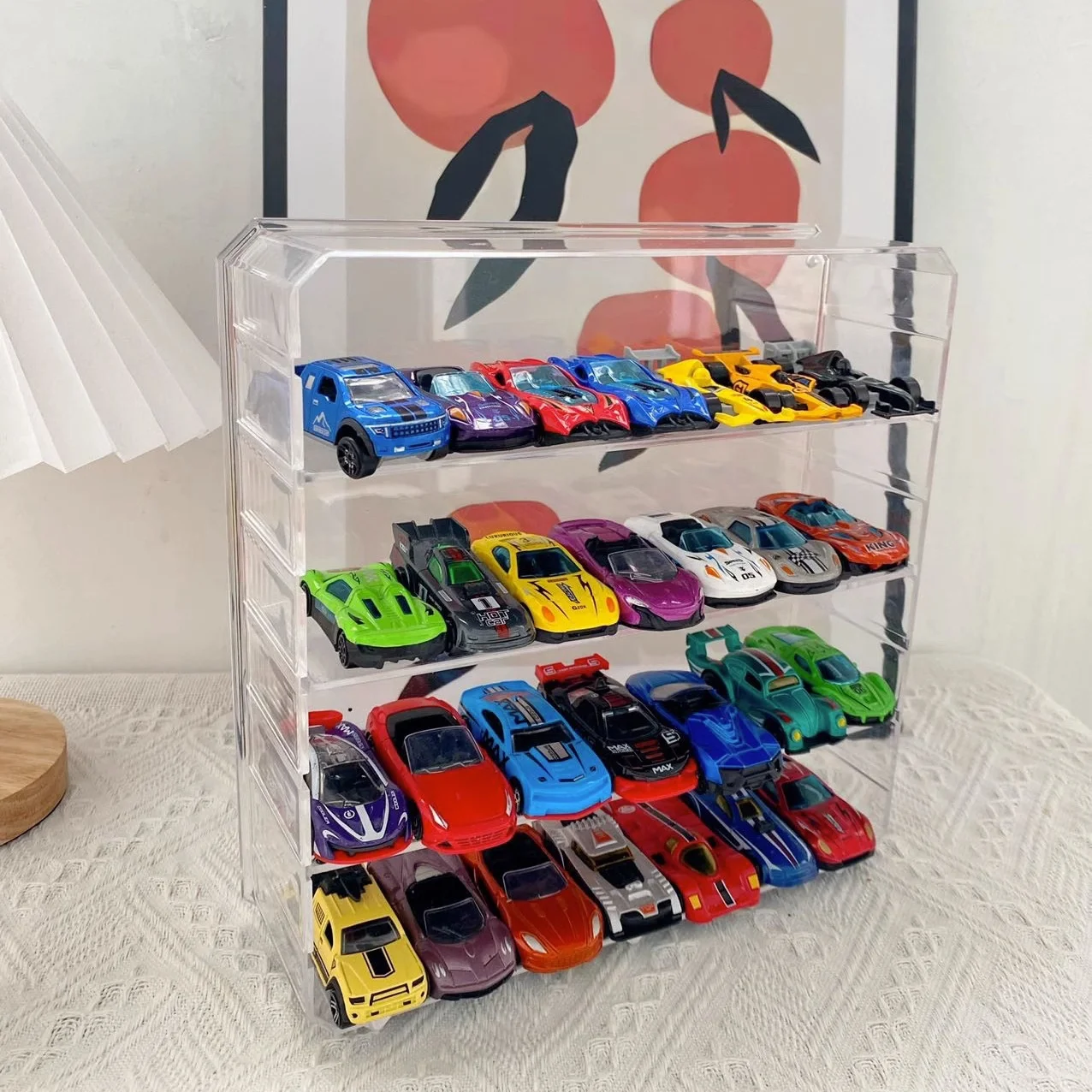 Wholesale counter table display stand, transparent removable plastic display box, Hot wheel mecca toy car storage box