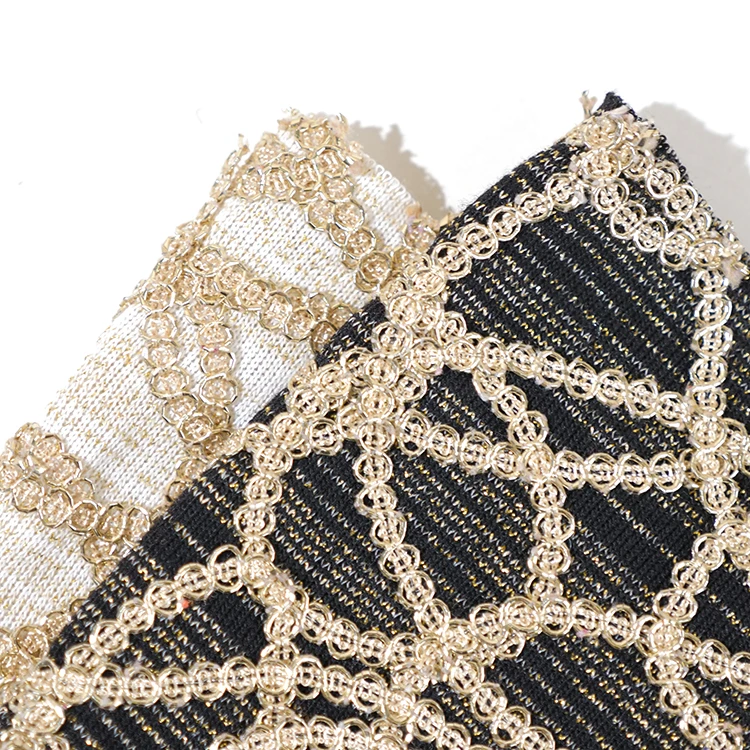 Горячая Распродажа OEM переработанная 100% полиэфирная трикотажная окрашенная золотая металлическая вышивальная ткань для одежды