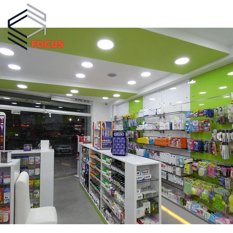 2023 Retail Pharmacy Store Display Racks Furniture Wooden Pharmacy Shelves Medical Shop Interior Design