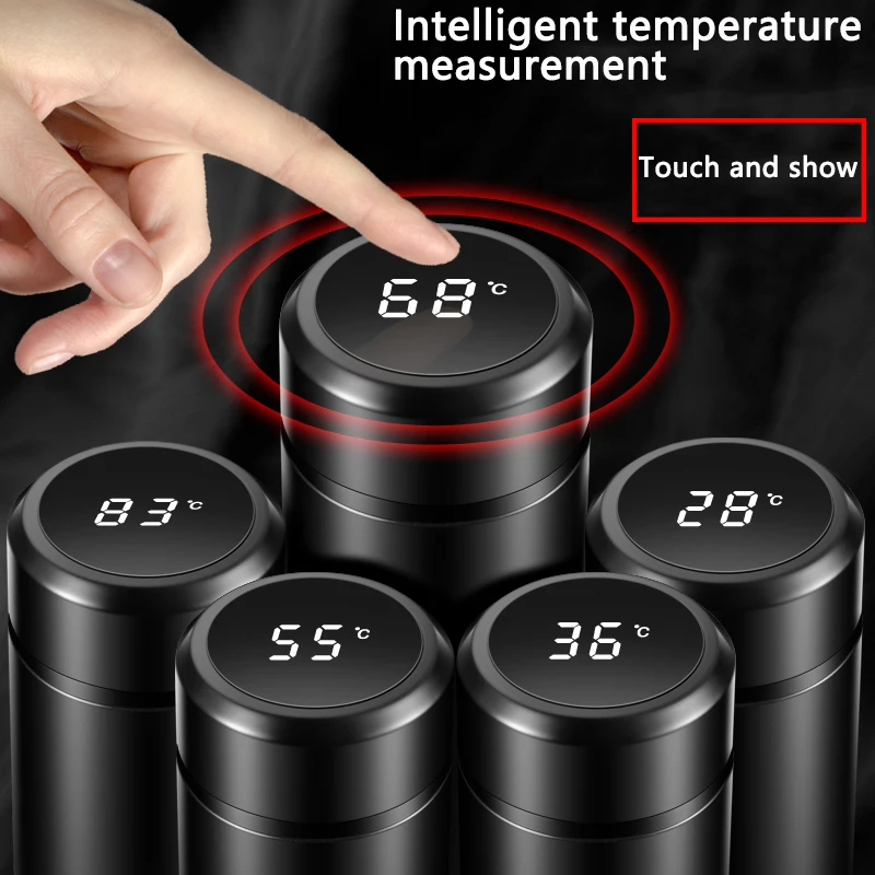 Smart Portable Stainless Steel Water Bottle Large 500ml Insulated Thermos Temperature Sensing Vacuum Cup Thermometer Promotion
