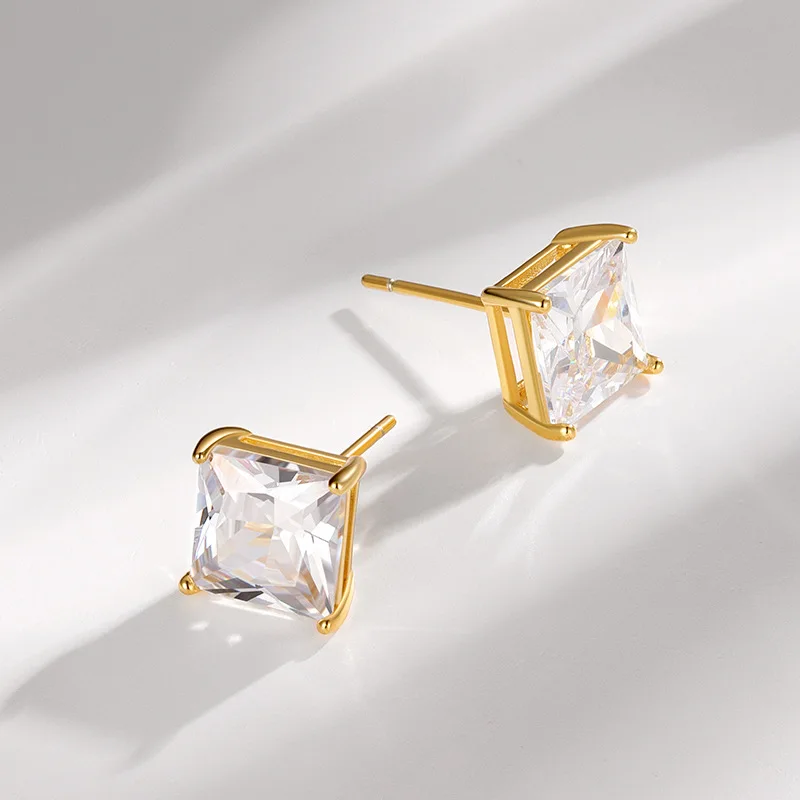 Office 4 Prong Emerald CZ Geometry 925 Sterling Silver Stud Earrings